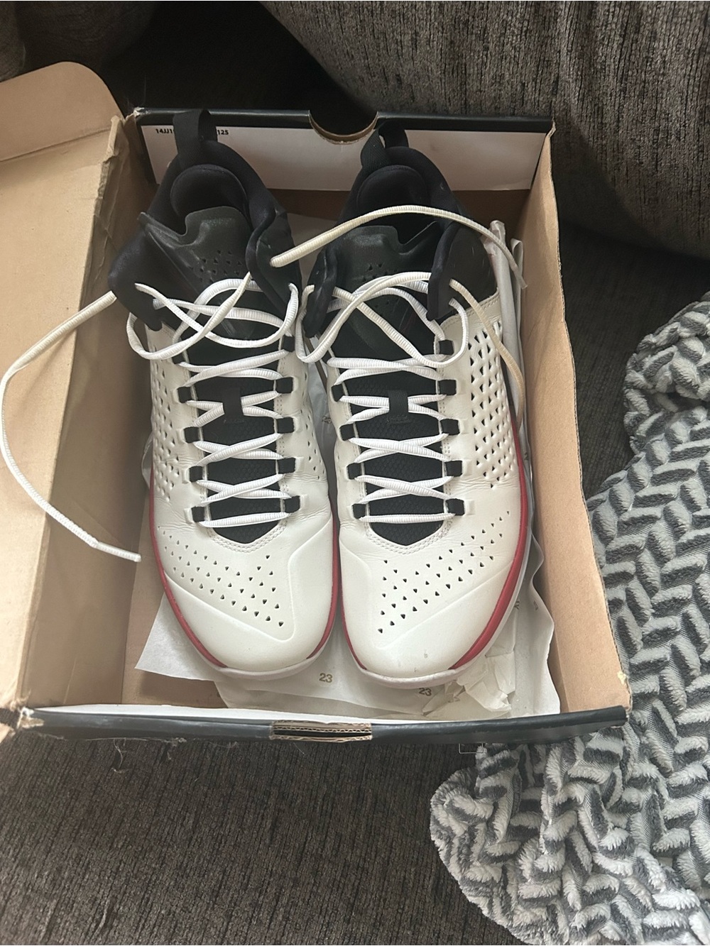 Jordan Men's White and Black Sneakers with Red Trim